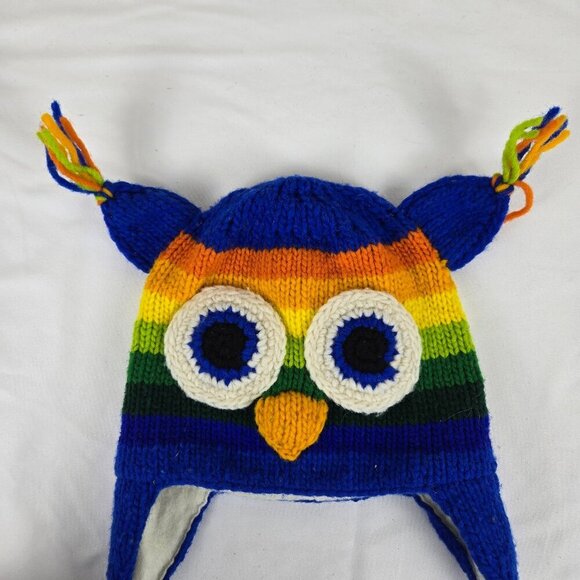 Vive Bien Youth Sized Knit Hat Colorful Owl Wool Outer Layer Long Tassel Ties - Picture 6 of 8